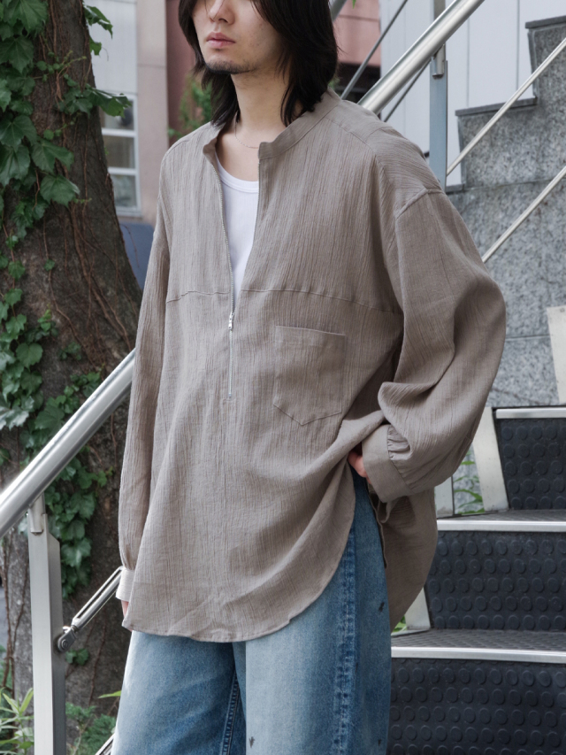 ANCELLM "CREPE HALF ZIP SHIRT" - GREIGE