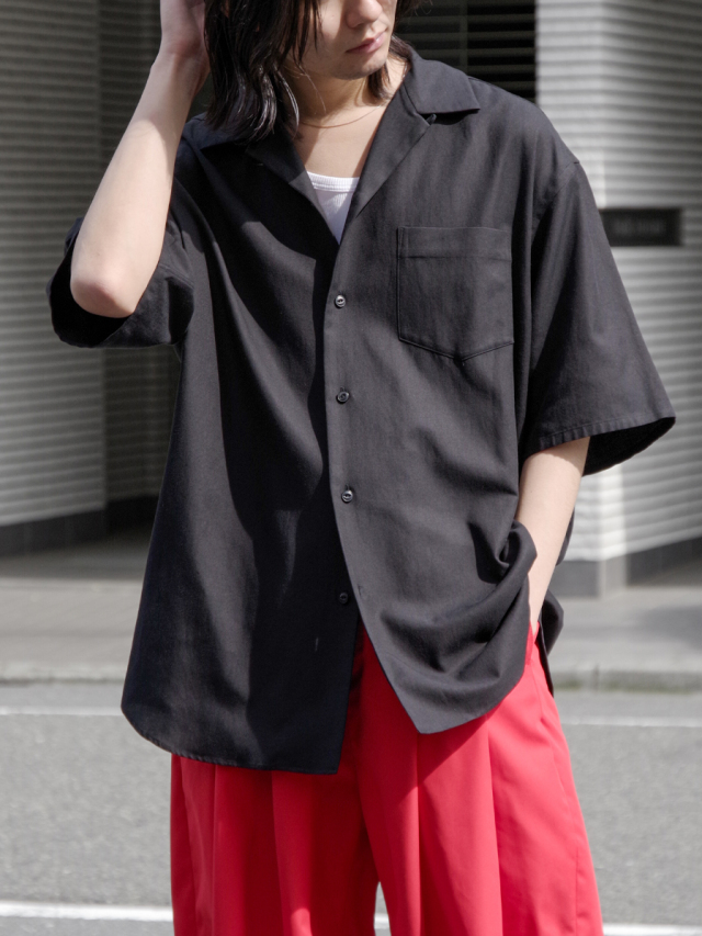 YOKO SAKAMOTO "OPEN COLLAR S/S SHIRT" - BLACK