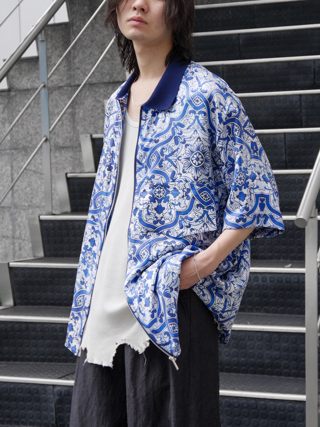 CUINIIE "HALF-SLEEVE ZIP-UP SHIRT" - Azulejo