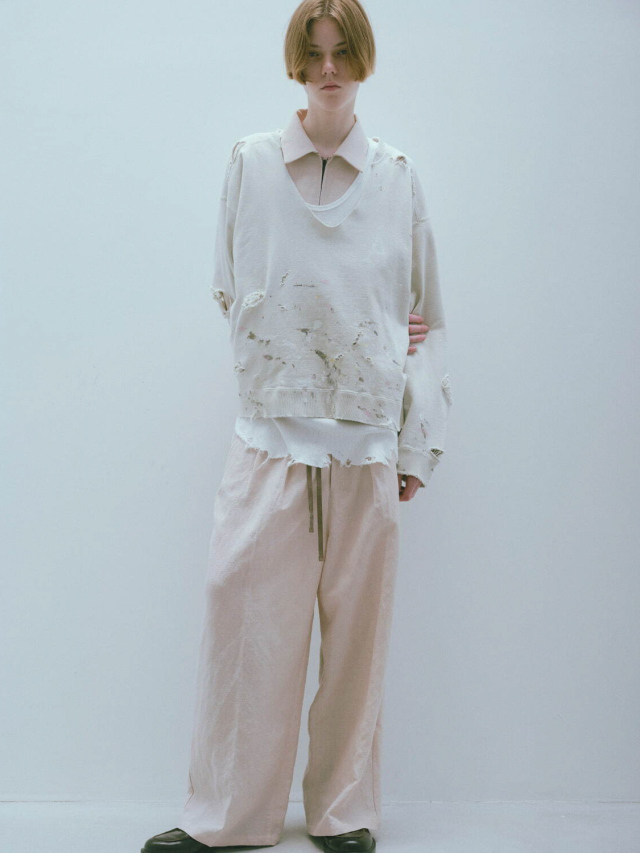 トップス ANCELLM 25SS HARD CRASH SWEAT SHIRT ANCELLM - HOODIE CUTOFF CRASH SWEAT SHIRT / 2COLORS