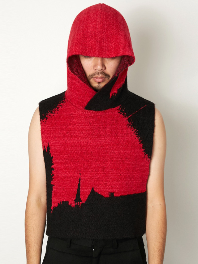 【20AW】 ALMOSTBLACK (オールモストブラック) "HOODED KNIT VEST" ＜フードベスト＞