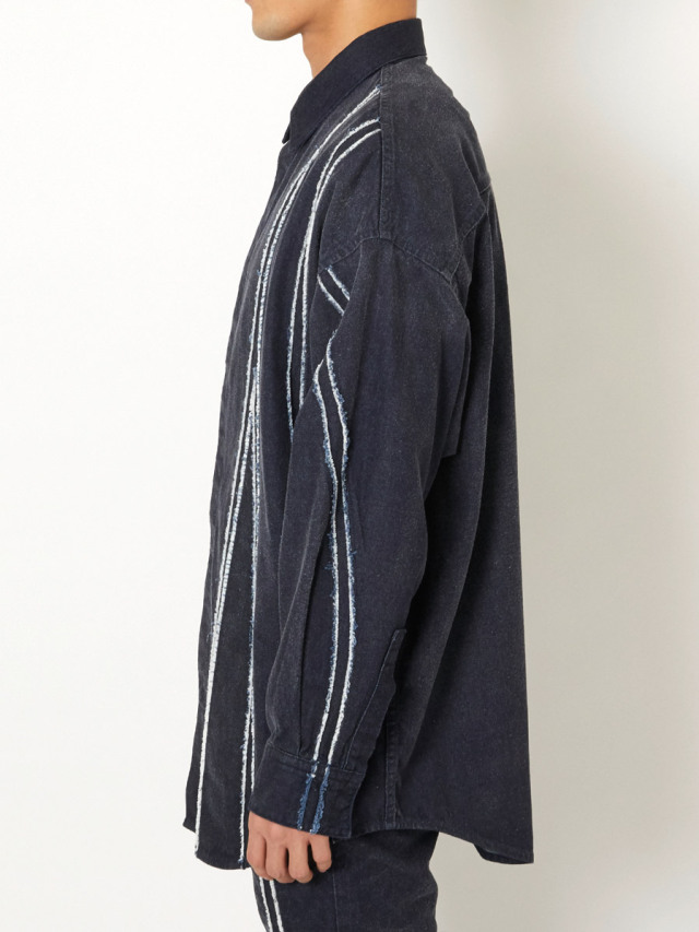 【21AW】 ALMOSTBLACK (オールモストブラック) "WOVEN COATING DENIM SHIRTS" NAVY ＜シャツ＞