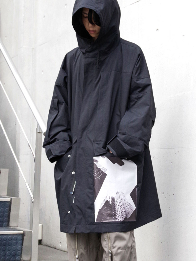 ALMOSTBLACK "WOVEN KIMONO LAYERED PRINT MODS COAT"