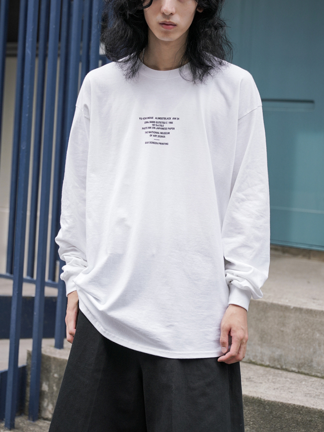 ALMOSTBLACK "CREW NECK PRINT LONG T" - WHITE