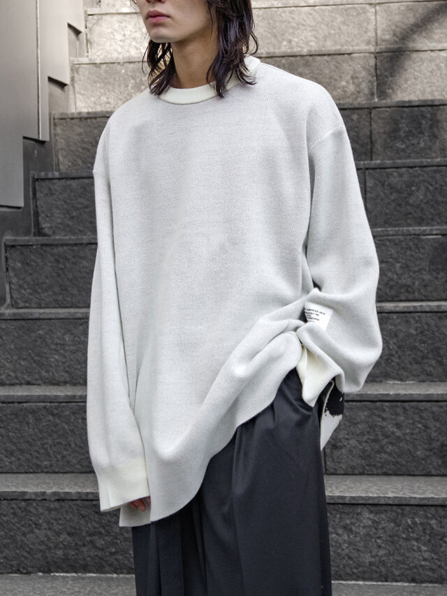 ALMOSTBLACK "JACQUARD CREW NECK KNIT" - WHITE