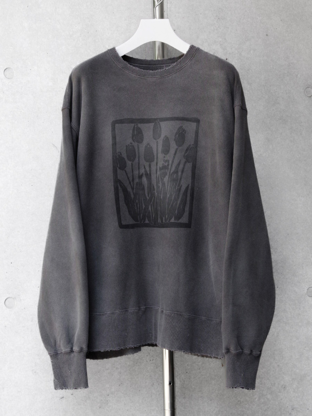 ANCELLM "DYED DAMAGE FLOWER PT SWEAT SHIRT" - BLACK