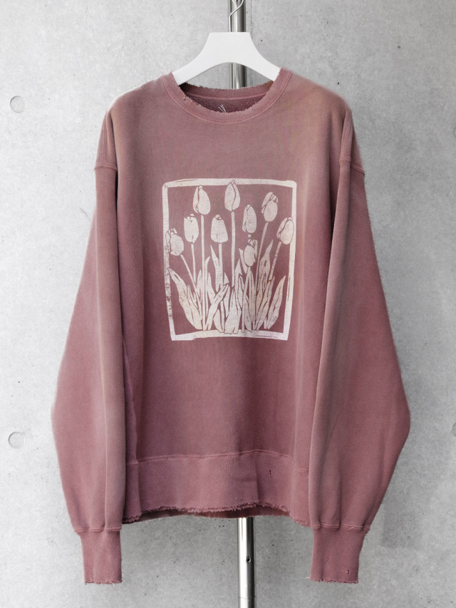 ANCELLM "DYED DAMAGE FLOWER PT SWEAT SHIRT" - D.PINK