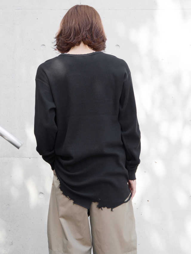 ANCELLM \"DAMAGE WAFFLE CREW Tシャツ \" 23AW ANCELLM - DAMAGE WAFFLE CREW HI-NECK LS T-SHIRT/IVORY | NapsNote