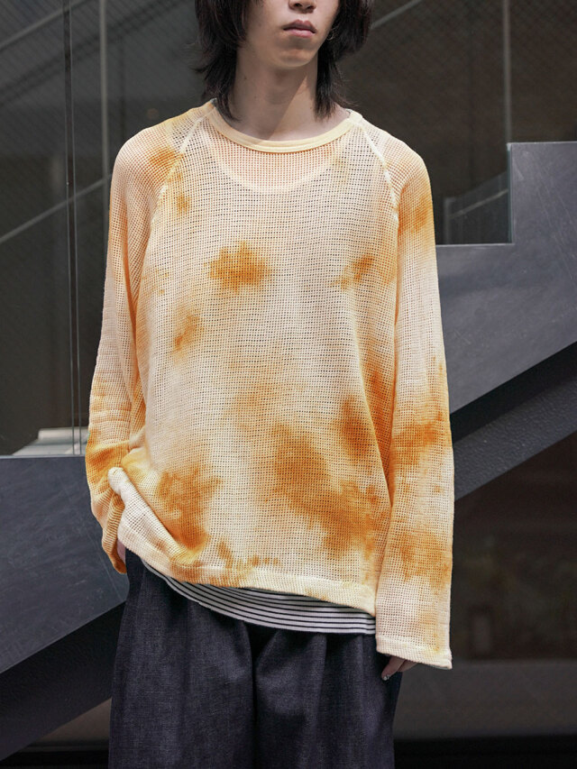 ANCELLM "DYED MESH LS T-SHIRT" - ORANGE