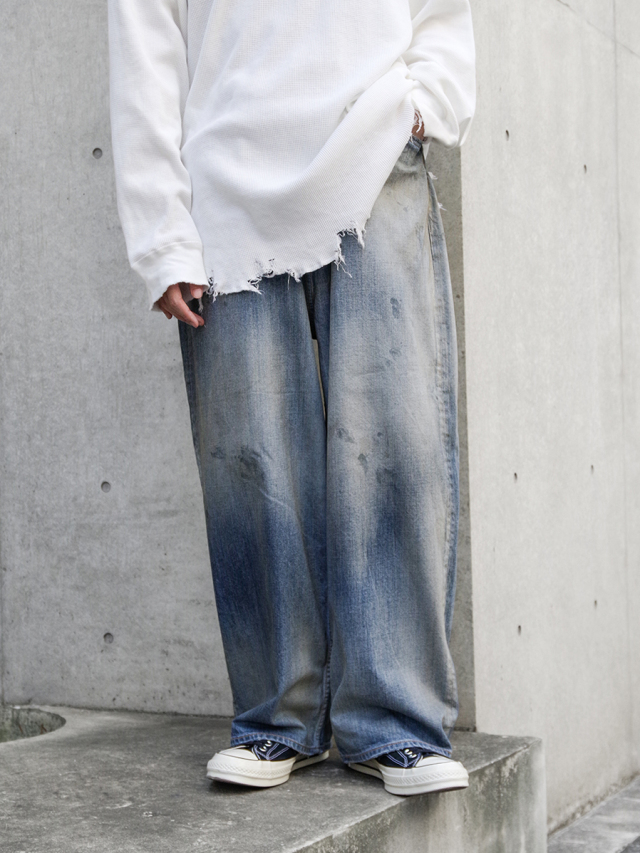 ANCELLM "AGING WIDE DENIM 5P PANTS" - INDIGO
