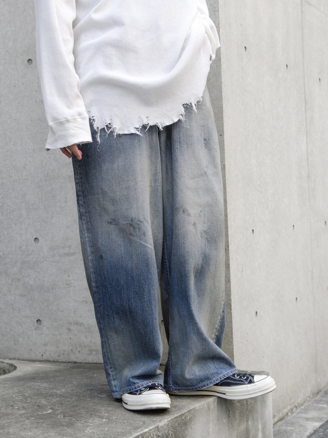 ancellm aging wide denim 5p pants サイズ2 ANCELLM AGING STRAIGHT 5P DENIM PANTS [BLACK] - Fresh