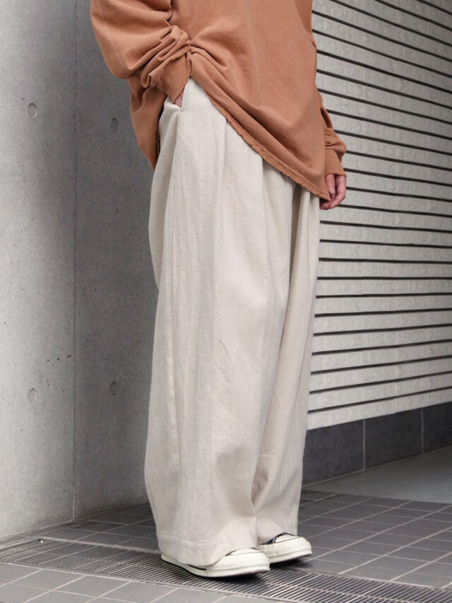my beautiful landlet "Organic Cotton Flannel Tuck Wide Pants" - LIGHT BEIGE