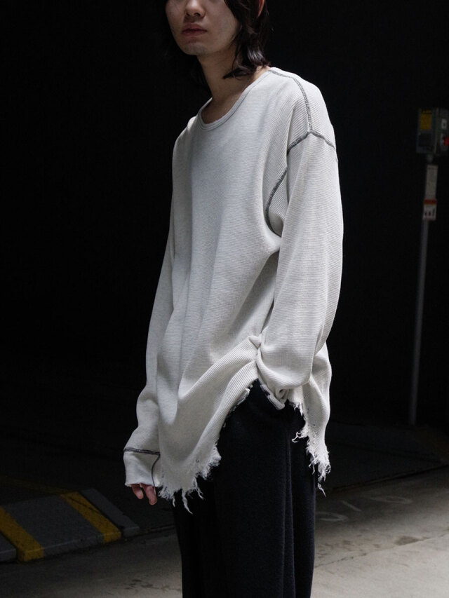 Ancellm / DAMAGE WOOL CREW LS T-SHIRT アンセルム DAMAGE WAFFLE