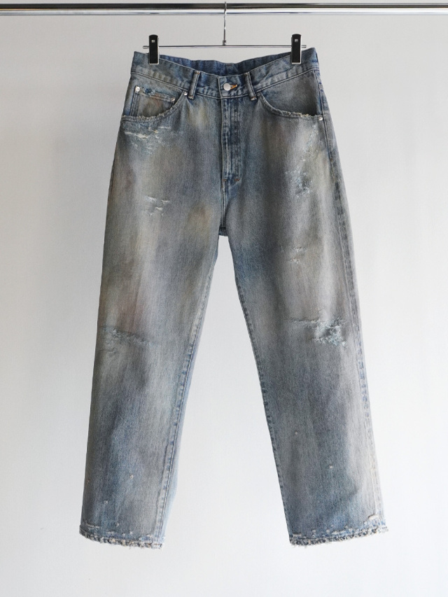 ANCELLM "P/DAMAGE DENIM STRAIGHT 5P PANTS" - INDIGO
