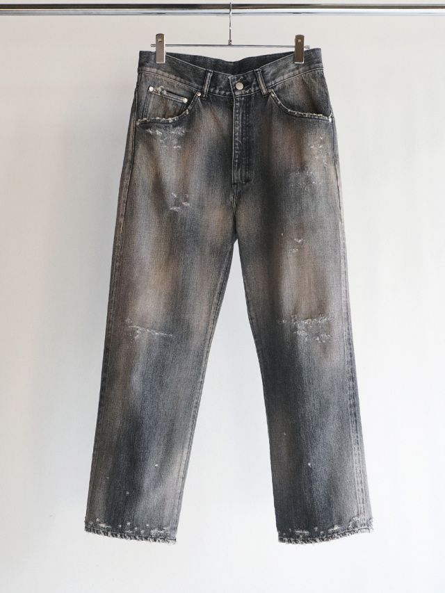 ANCELLM "P/DAMAGE DENIM STRAIGHT 5P PANTS" - BLACK