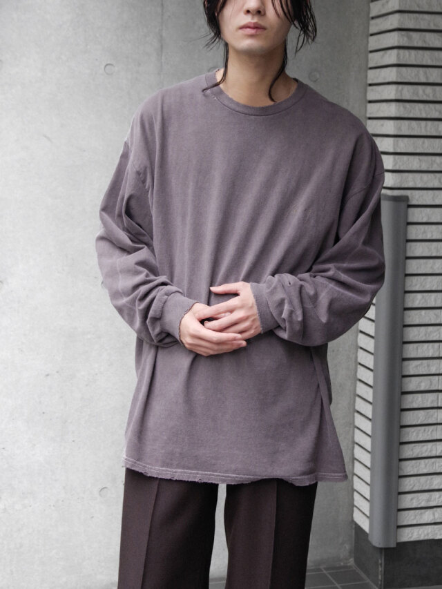 ANCELLM "EMBROIDERY DYED LS T-SHIRT" - BROWN