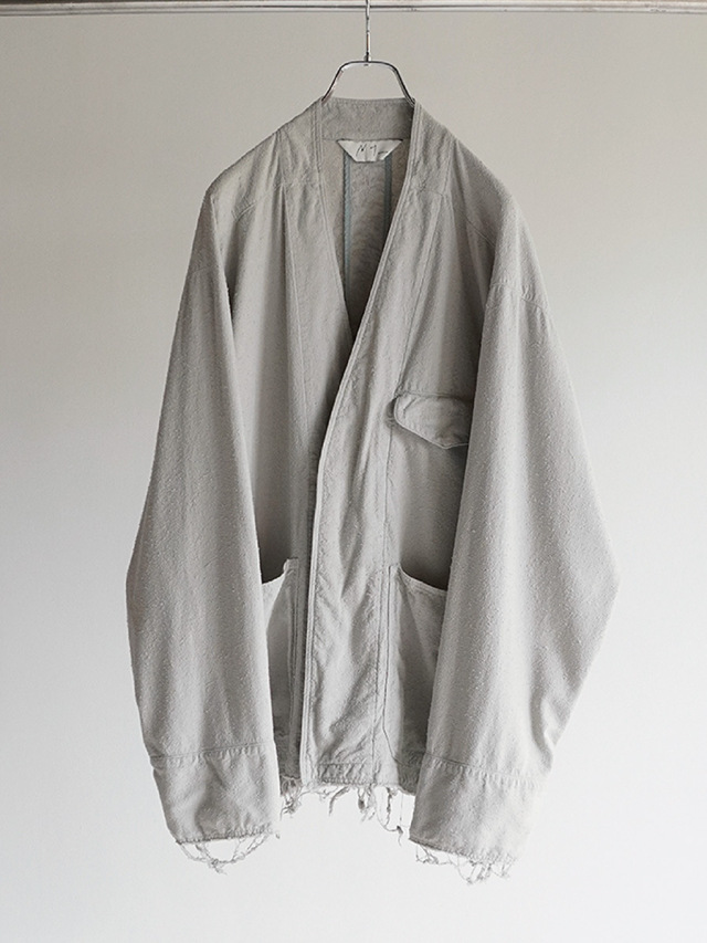 ANCELLM "SILK SUEDE COLLARLESS JACKET" - BLUEGRAY