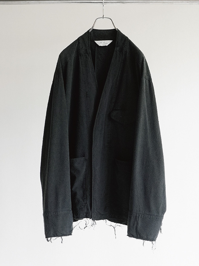 ANCELLM "SILK SUEDE COLLARLESS JACKET" - BLACK