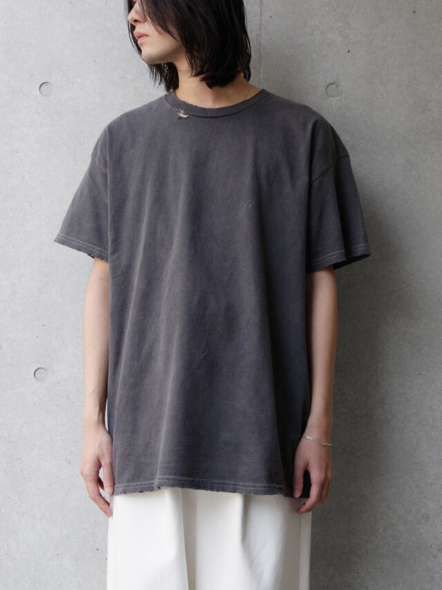 24SS NEW ANCELLM "EMBROIDERY DYED T-SHIRT" - FADE BLACK