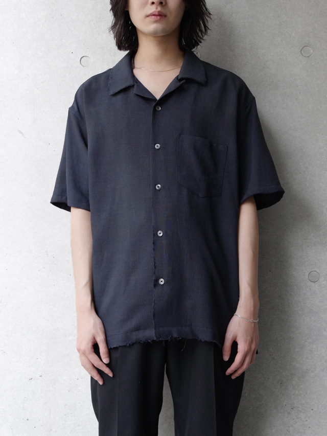 ANCELLM "MELANGE OPEN COLLAR SS SHIRT" - NAVY