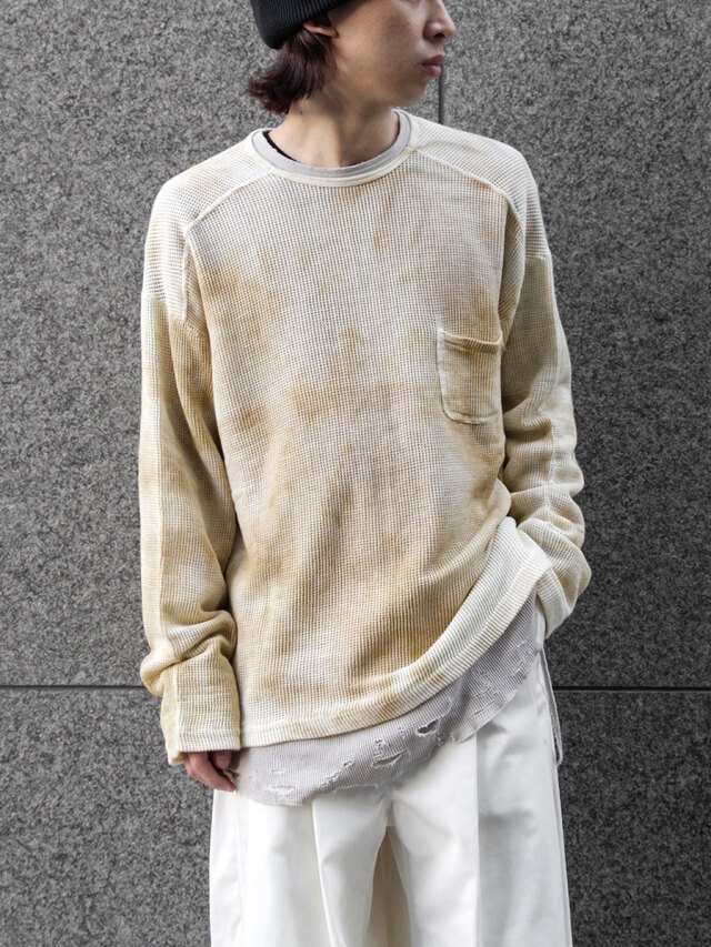 ANCELLM "DYED MESH LS T-SHIRT" - BEIGE