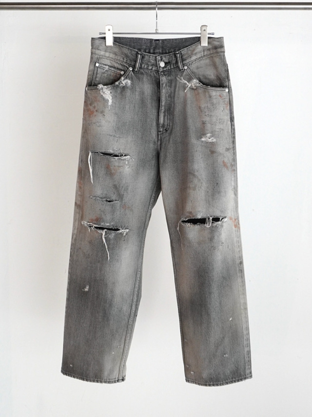 ANCELLM "CRASH SELVEDGE DENIM STRAIGHT 5P PANTS" - BLACK
