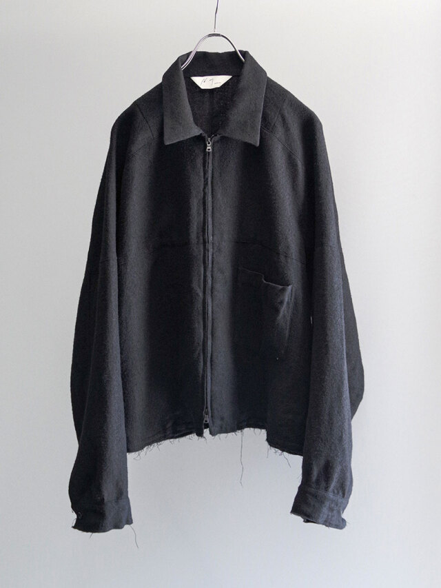 ANCELLM "SHRINK WOOL SHORT ZIPUP SHIRT JACKET" - BLACK