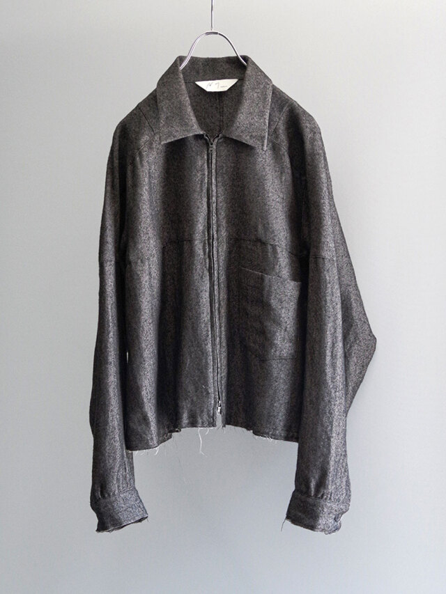 ANCELLM "SHRINK WOOL SHORT ZIPUP SHIRT JACKET" - BROWN