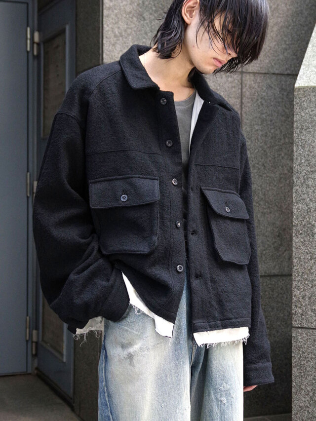 ANCELLM "SHRINK WOOL LAYERING JACKET" - BLACK