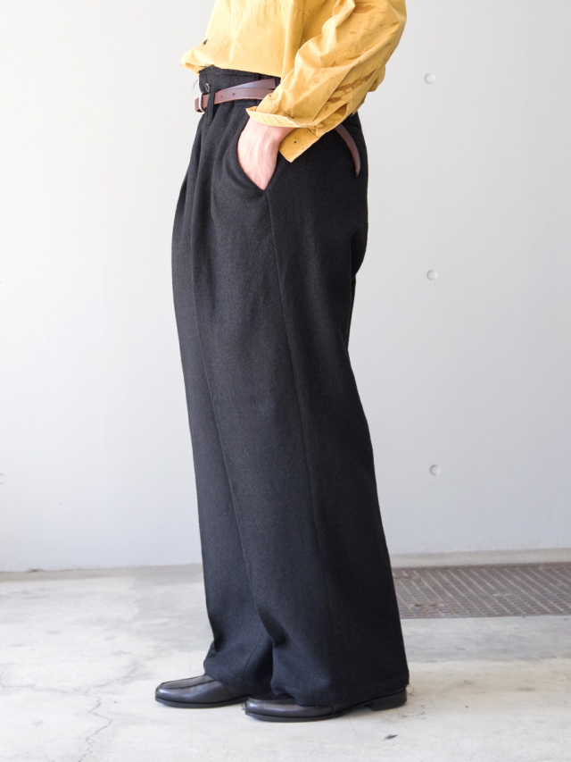 ANCELLM（アンセルム） WOOL WIDE SLACKS ANCELLM - STRIPE WOOL WIDE SLACKS | BLACK | スラックス