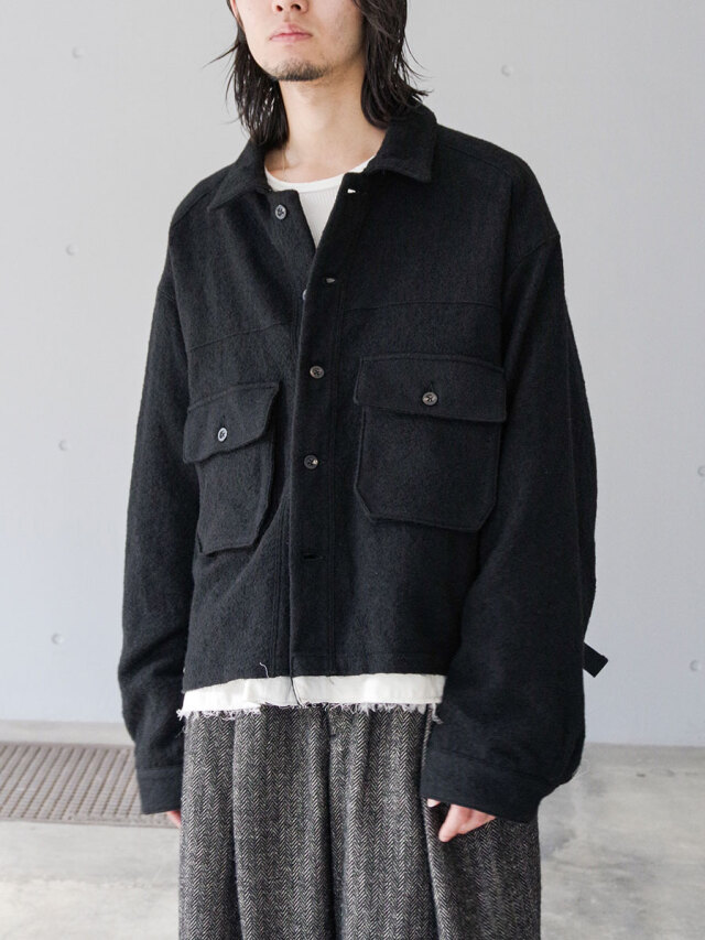ANCELLM "SHRINK WOOL LAYERING JACKET" - BLACK
