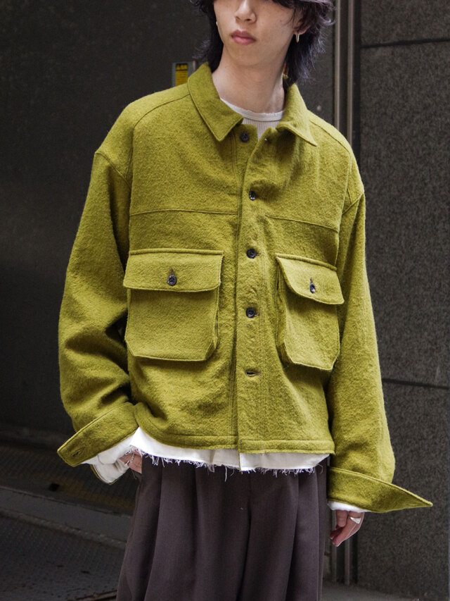 ANCELLM "SHRINK WOOL LAYERING JACKET" - OLIVE