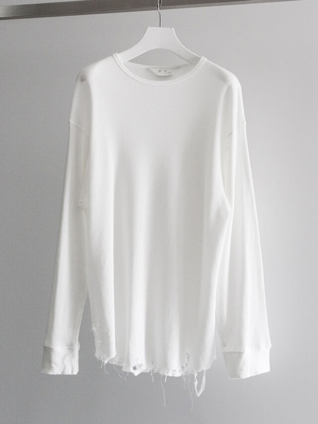トップス 25SSDAMAGE WAFFLE CREW LS T-SHIRT WHITE DAMAGE WAFFLE CREW LS T-SHIRT | ANCELLM(アンセルム