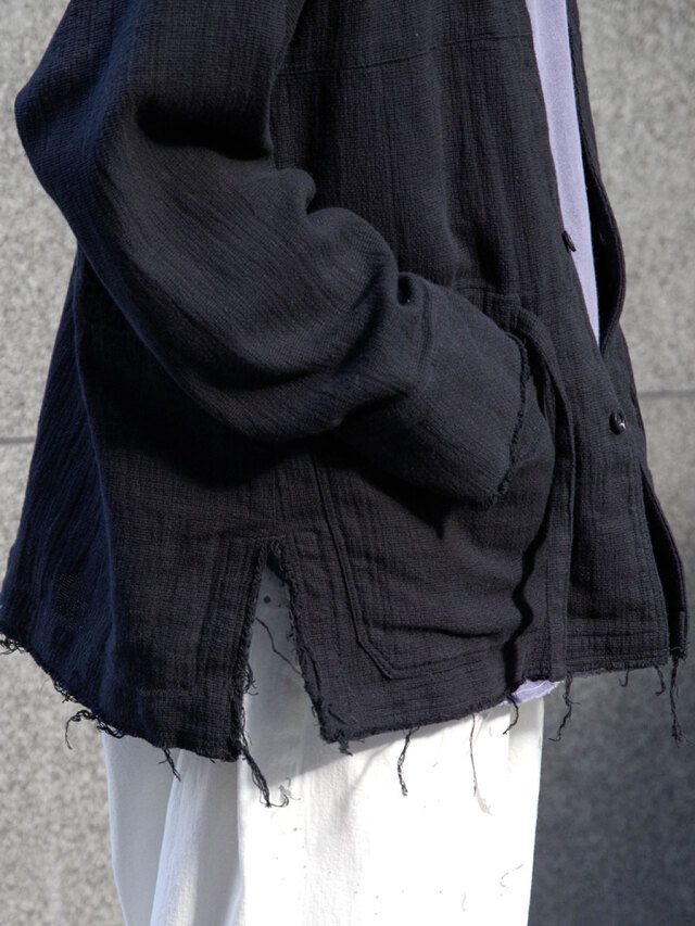【新品】ANCELLM 25ss パナマカラーレスシャツジャケット PANAMA COLLAR LESS SHIRT JACKET(BLACK) – ANCELLM