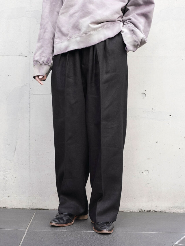 ANCELLM "LINEN 2TUCK SLACKS" - BLACK