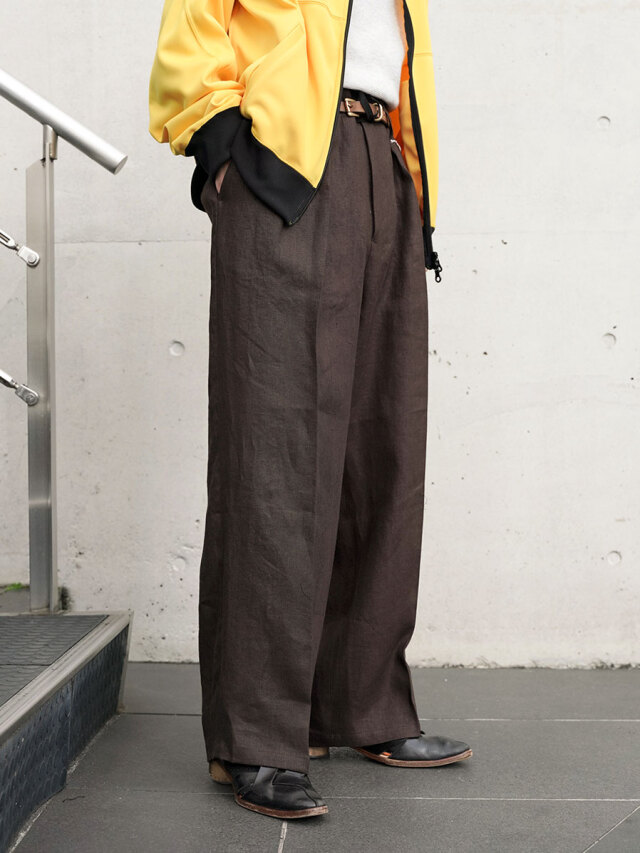 ANCELLM "LINEN 2TUCK SLACKS" - BROWN