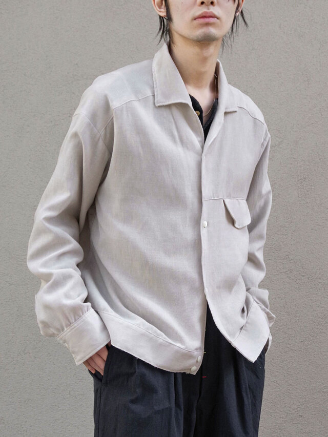 ANCELLM "MELANGE OPEN COLLAR SHIRT" - GREY