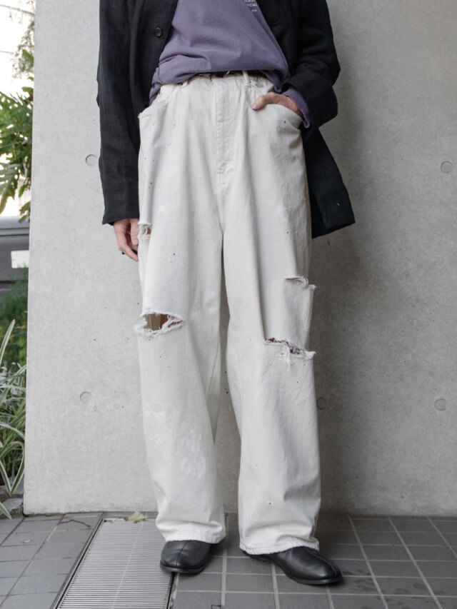 パンツ ancellmDAMAGEWIDE5PDENIMPANTSWHITE DAMAGE WIDE 5P DENIM PANTS(WHITE) – ANCELLM