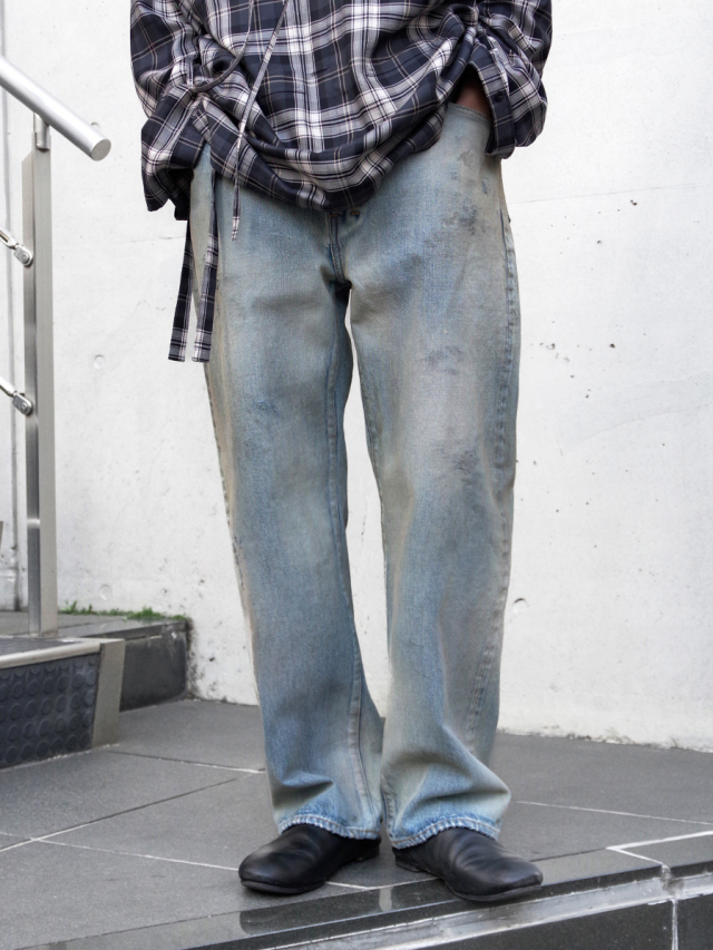 ANCELLM "USED STRAIGHT 5P DENIM PANTS" - INDIGO