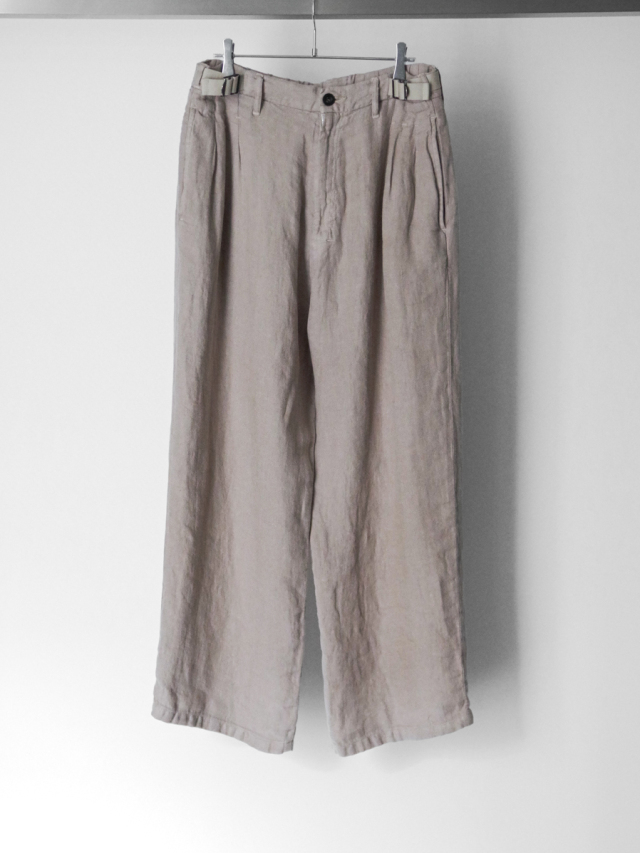 ANCELLM "BELTED LINEN TUCK SLACKS" - BEIGE