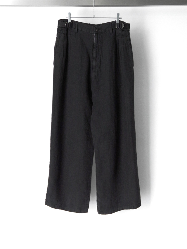 ANCELLM "BELTED LINEN TUCK SLACKS" - BLACK