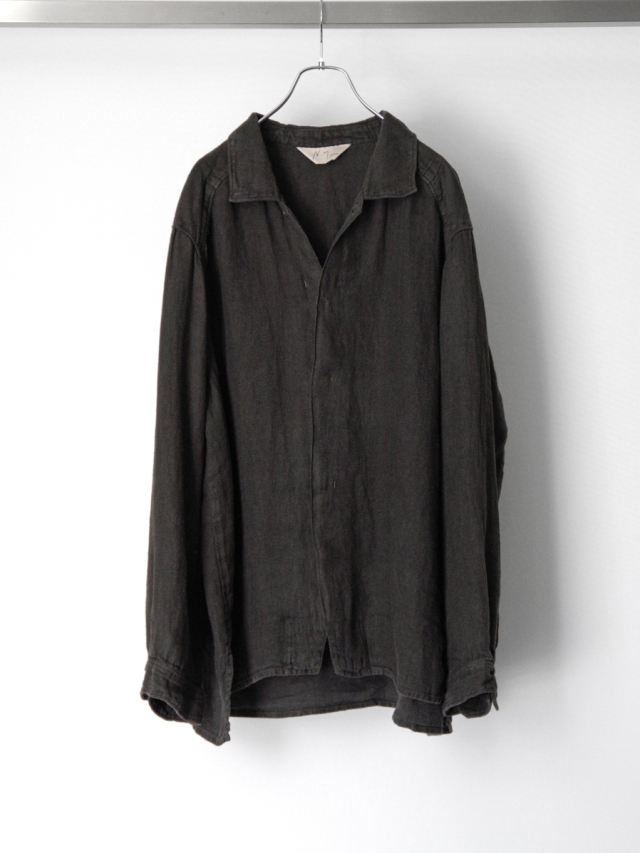 ANCELLM "AGING LINEN CROSS-LINE SHIRT" - BLACK