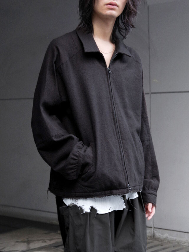 ANCELLM "SHRINK WOOL ZIP-UP SHIRT JACKET" - BLACK