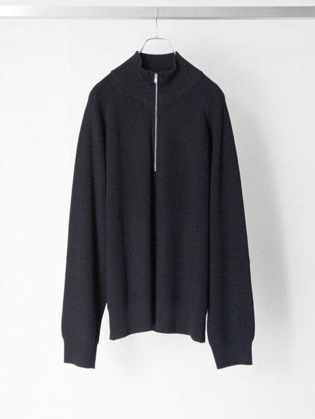 ANCELLM "120'S WOOL HALF ZIP KNIT" - BLACK