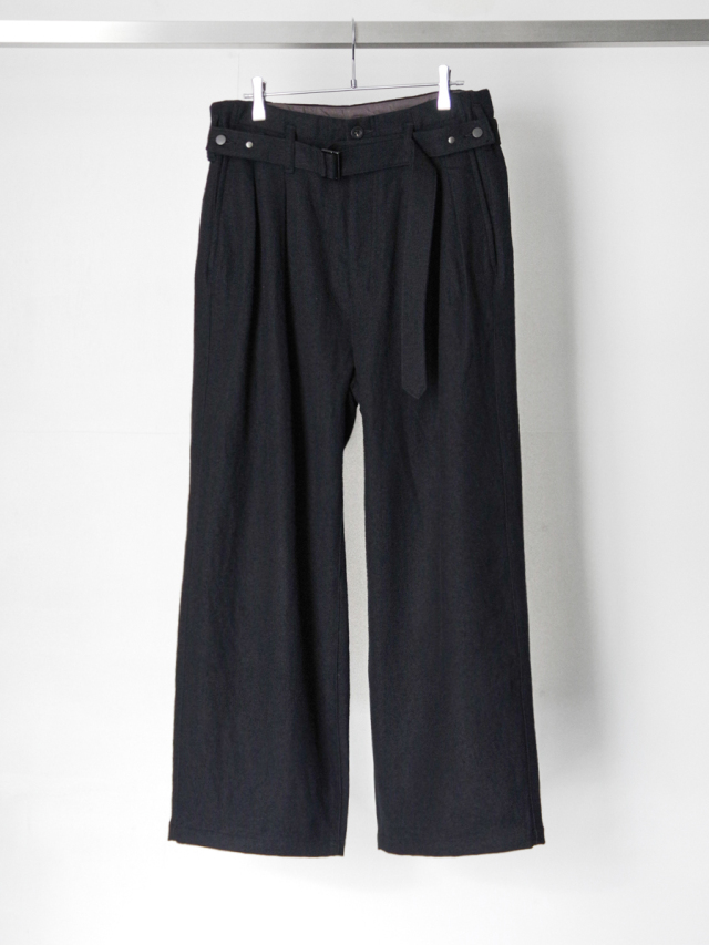 ANCELLM "WOOL BELTED WIDE SLACKS" - BLACK