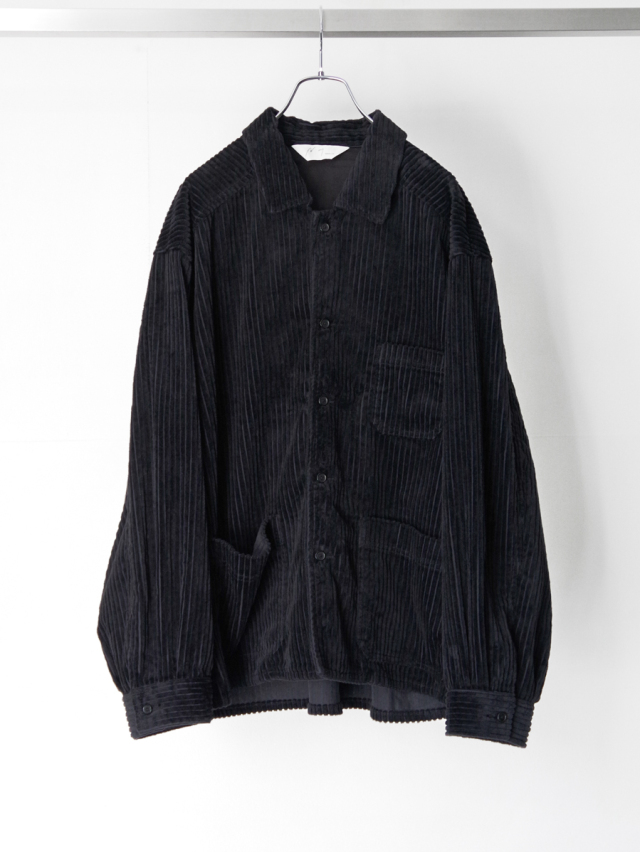 ANCELLM "CORDUROY OPEN COLLAR SHIRT" - BLACK