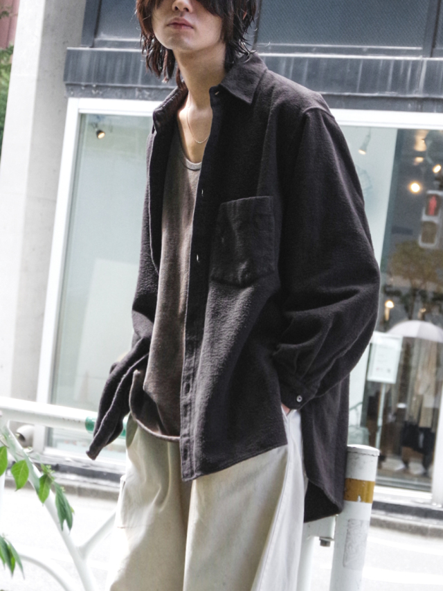 ANCELLM "BRUSHED COTTON OVER SHIRT" - BLACK
