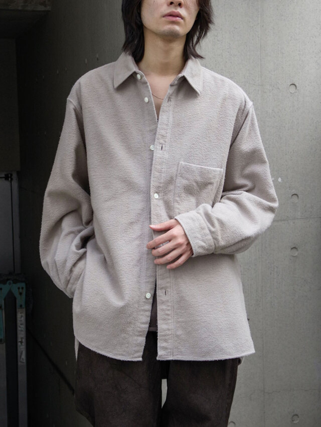 ANCELLM "BRUSHED COTTON OVER SHIRT" - GREIGE