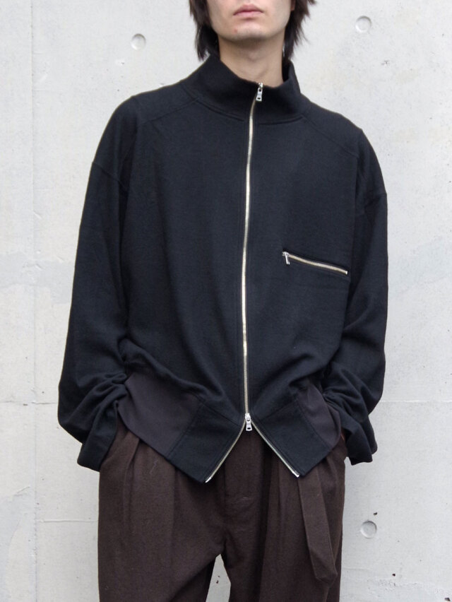 ANCELLM "SHRINK WOOL ZIP UP STAND BLOUSON" - BLACK