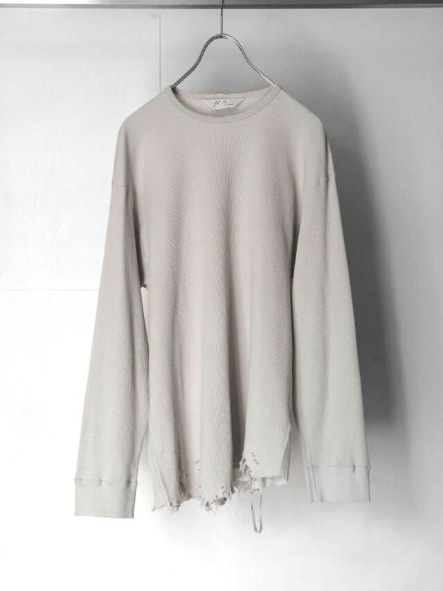 ANCELLM "DAMAGE WAFFLE CREW LS" - GREIGE